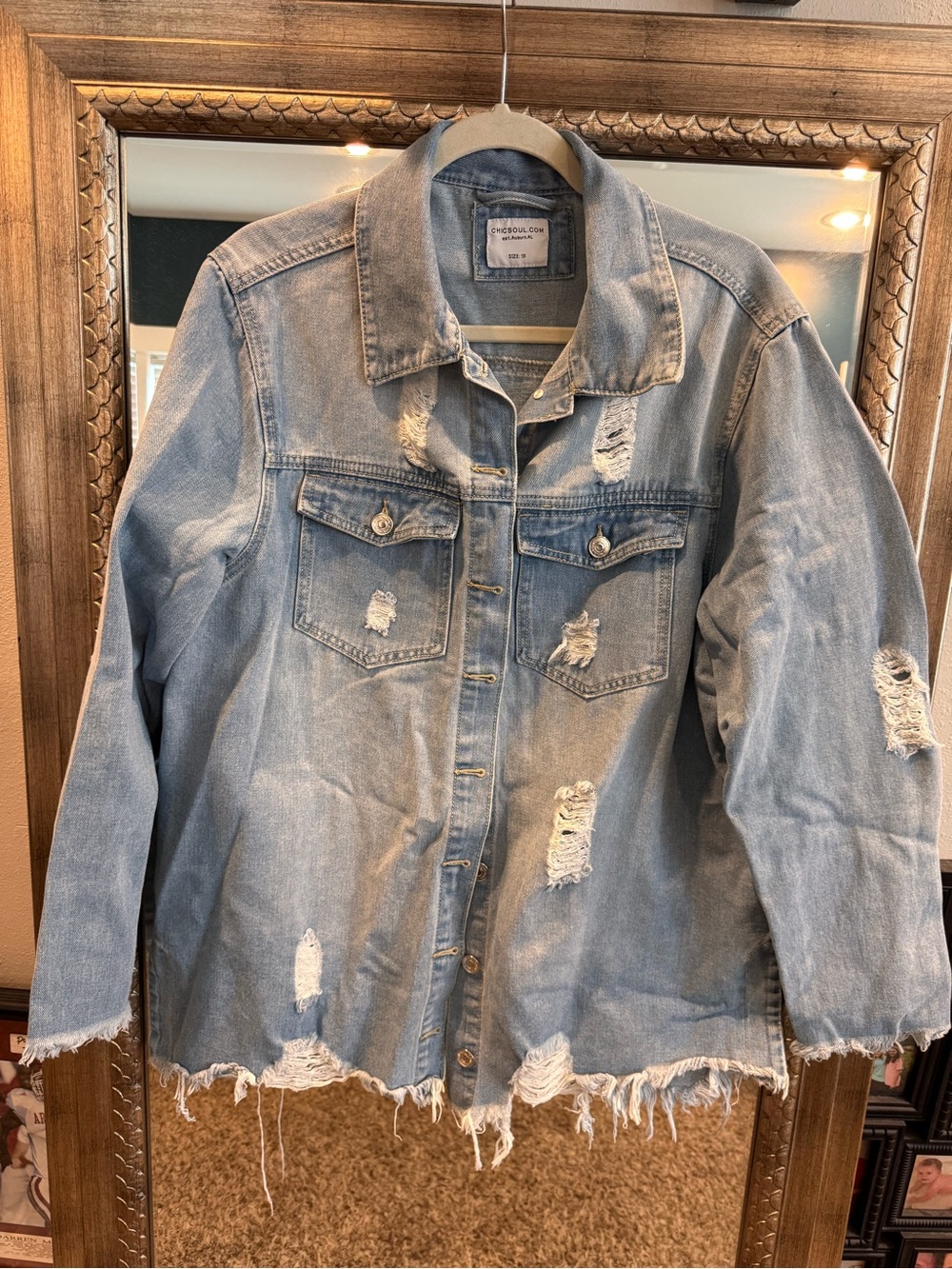 Chic Soul Light Blue Distressed Denim Jacket